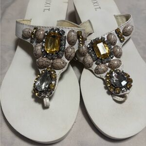 Women's White Embellished Sandals